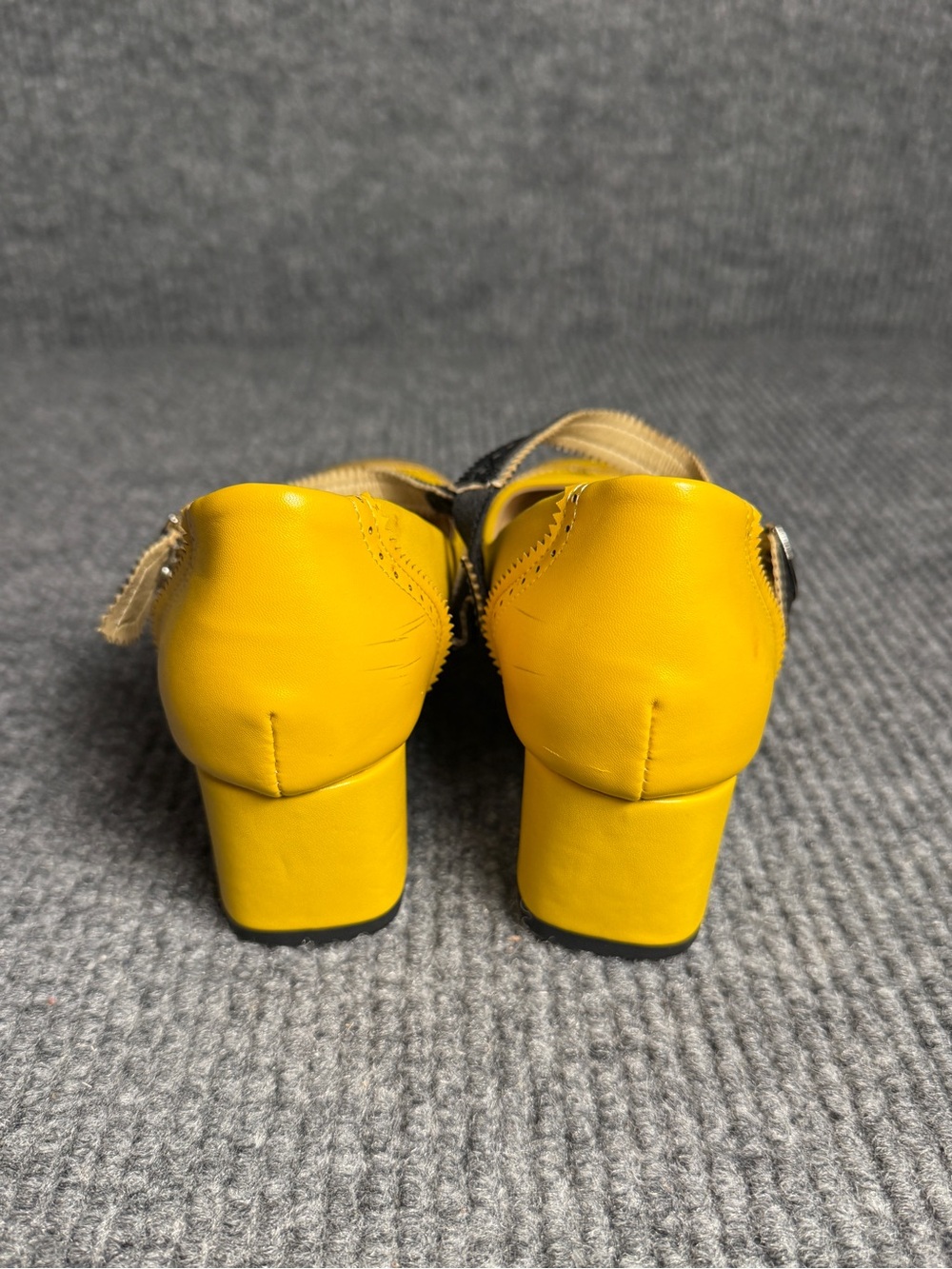 Women’s Yellow Mary Jane Brogue Block Heel Pumps Retro Style Size 40/9 - Picture 5 of 9